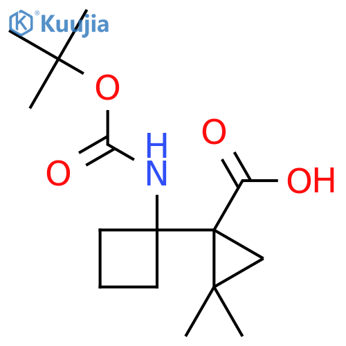 1-(1-{(tert-butoxy)carbonylamino}cyclobutyl)-2,2-dimethylcyclopropane-1-carboxylic acid structure