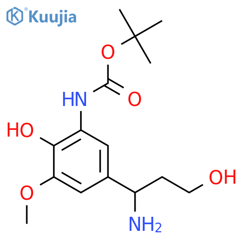 tert-butyl N-5-(1-amino-3-hydroxypropyl)-2-hydroxy-3-methoxyphenylcarbamate structure
