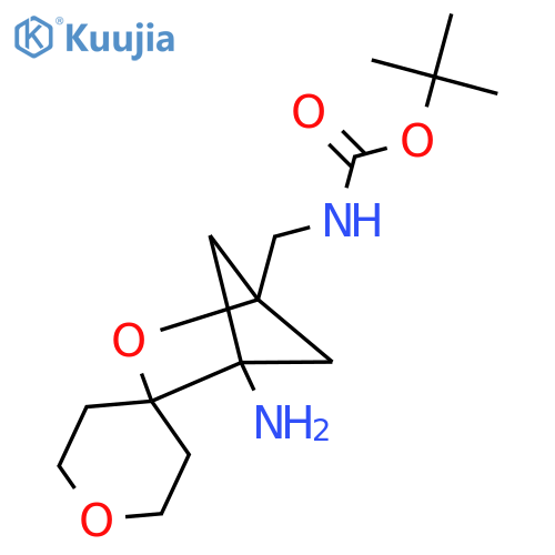 tert-butyl N-({1-amino-3-oxaspiro[bicyclo[2.1.1]hexane-2,4''-oxane]-4-yl}methyl)carbamate structure