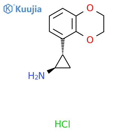 (1R,2S)-2-(2,3-Dihydro-1,4-benzodioxin-5-yl)cyclopropan-1-amine;hydrochloride structure