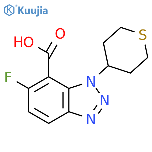 6-fluoro-1-(thian-4-yl)-1H-1,2,3-benzotriazole-7-carboxylic acid structure