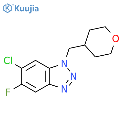 6-chloro-5-fluoro-1-[(oxan-4-yl)methyl]-1H-1,2,3-benzotriazole structure