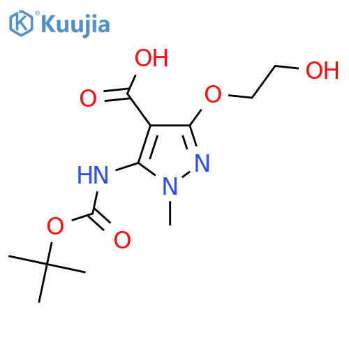 3-(2-Hydroxyethoxy)-1-methyl-5-[(2-methylpropan-2-yl)oxycarbonylamino]pyrazole-4-carboxylic acid structure