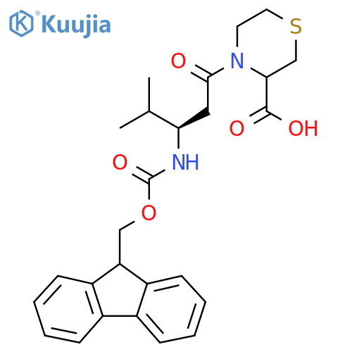 4-(3R)-3-({(9H-fluoren-9-yl)methoxycarbonyl}amino)-4-methylpentanoylthiomorpholine-3-carboxylic acid structure