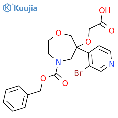 2-({4-[(Benzyloxy)carbonyl]-6-(3-bromopyridin-4-yl)-1,4-oxazepan-6-yl}oxy)acetic acid structure