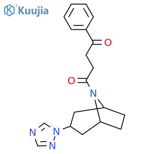 1-phenyl-4-3-(1H-1,2,4-triazol-1-yl)-8-azabicyclo3.2.1octan-8-ylbutane-1,4-dione structure