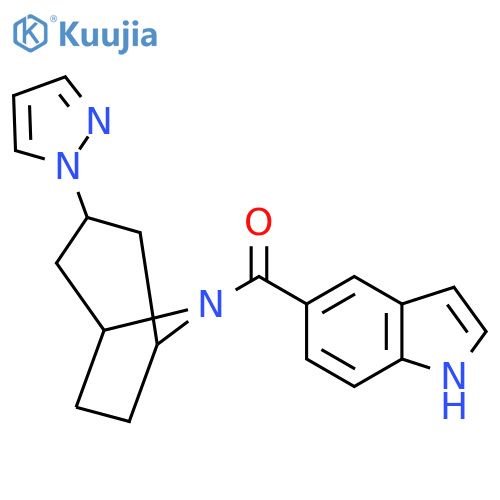 5-3-(1H-pyrazol-1-yl)-8-azabicyclo3.2.1octane-8-carbonyl-1H-indole structure