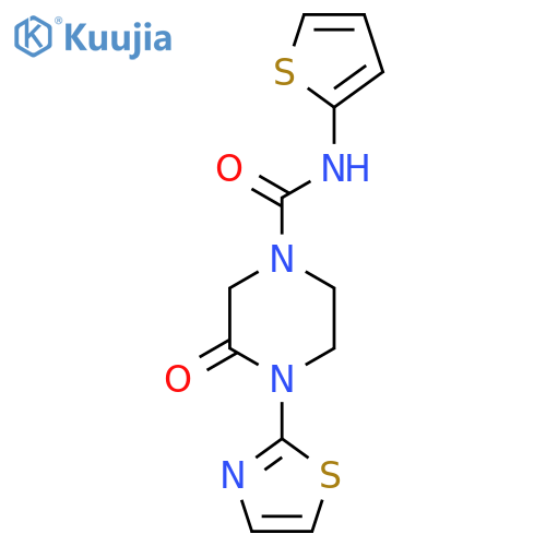3-oxo-4-(1,3-thiazol-2-yl)-N-(thiophen-2-yl)piperazine-1-carboxamide structure