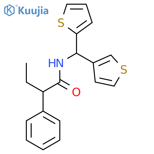 2-phenyl-N-[(thiophen-2-yl)(thiophen-3-yl)methyl]butanamide structure