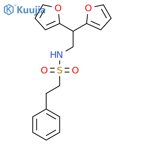 N-2,2-bis(furan-2-yl)ethyl-2-phenylethane-1-sulfonamide structure