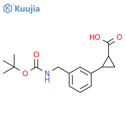 2-3-({(tert-butoxy)carbonylamino}methyl)phenylcyclopropane-1-carboxylic acid structure