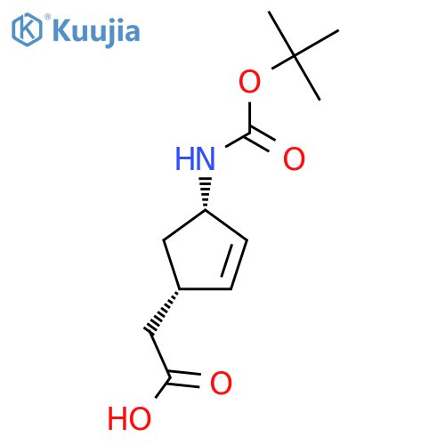 2-[(1S,4S)-4-[(2-Methylpropan-2-yl)oxycarbonylamino]cyclopent-2-en-1-yl]acetic acid structure