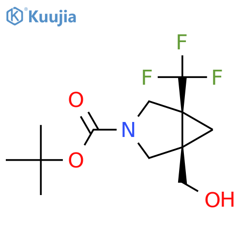 rac-tert-butyl (1R,5S)-1-(hydroxymethyl)-5-(trifluoromethyl)-3-azabicyclo3.1.0hexane-3-carboxylate structure
