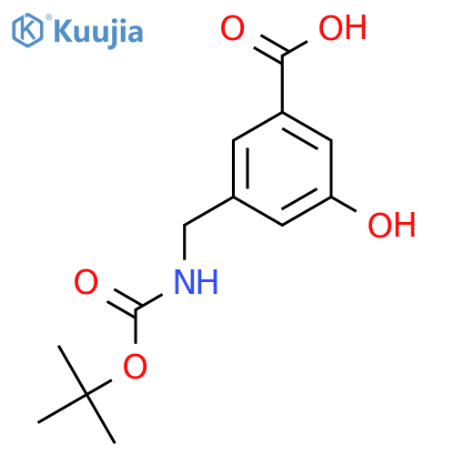 3-({(tert-butoxy)carbonylamino}methyl)-5-hydroxybenzoic acid structure