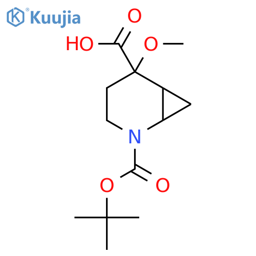 2-tert-butoxycarbonyl-5-methoxy-2-azabicyclo[4.1.0]heptane-5-carboxylic acid structure