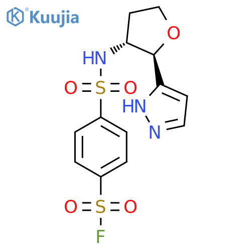 rac-4-{[(2R,3R)-2-(1H-pyrazol-3-yl)oxolan-3-yl]sulfamoyl}benzene-1-sulfonyl fluoride structure