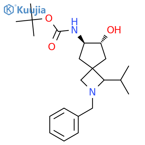 rac-tert-butyl N-[(6R,7R)-2-benzyl-7-hydroxy-1-(propan-2-yl)-2-azaspiro[3.4]octan-6-yl]carbamate structure