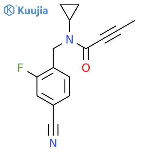 N-(4-cyano-2-fluorophenyl)methyl-N-cyclopropylbut-2-ynamide structure
