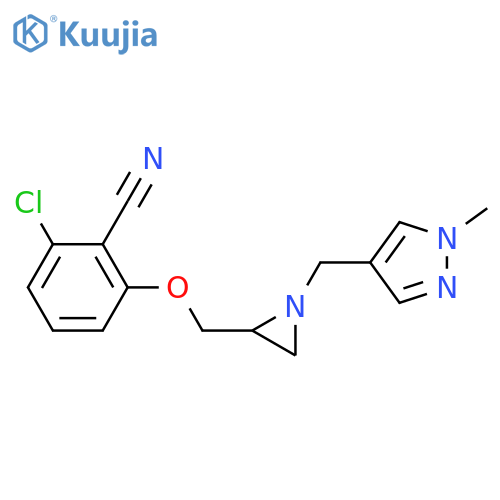 2-Chloro-6-[[1-[(1-methylpyrazol-4-yl)methyl]aziridin-2-yl]methoxy]benzonitrile structure