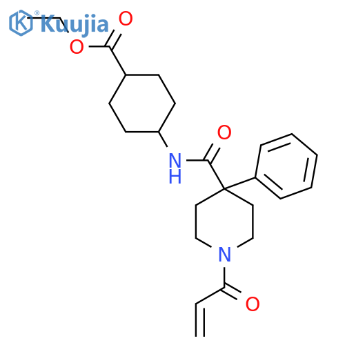 Ethyl (1r,4r)-4-[4-phenyl-1-(prop-2-enoyl)piperidine-4-amido]cyclohexane-1-carboxylate structure