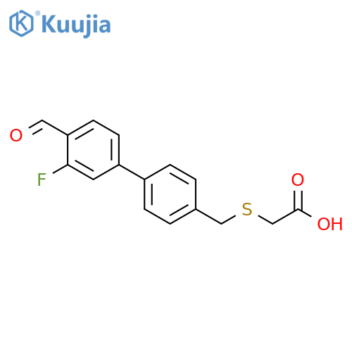 2-[[(3′-Fluoro-4′-formyl[1,1′-biphenyl]-4-yl)methyl]thio]acetic acid structure