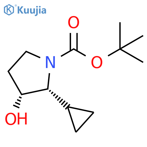1-Pyrrolidinecarboxylic acid, 2-cyclopropyl-3-hydroxy-, 1,1-dimethylethyl ester, (2R,3R)- structure