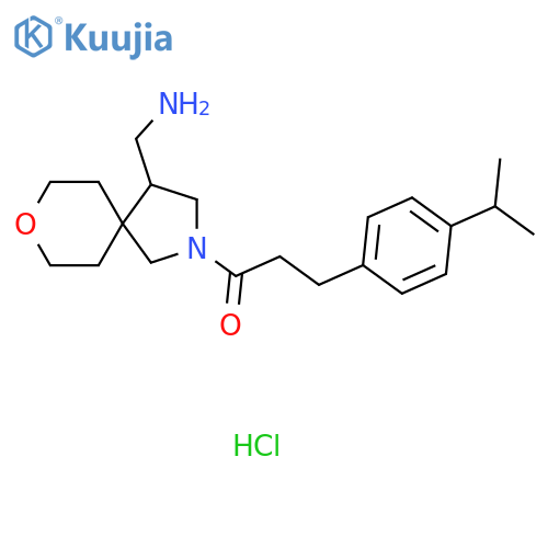1-4-(aminomethyl)-8-oxa-2-azaspiro4.5decan-2-yl-3-4-(propan-2-yl)phenylpropan-1-one hydrochloride structure