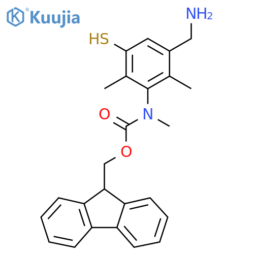 (9H-fluoren-9-yl)methyl N-3-(aminomethyl)-2,6-dimethyl-5-sulfanylphenyl-N-methylcarbamate structure