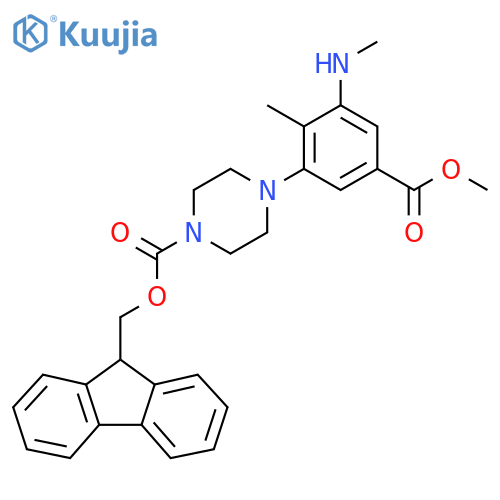 (9H-fluoren-9-yl)methyl 4-5-(methoxycarbonyl)-2-methyl-3-(methylamino)phenylpiperazine-1-carboxylate structure