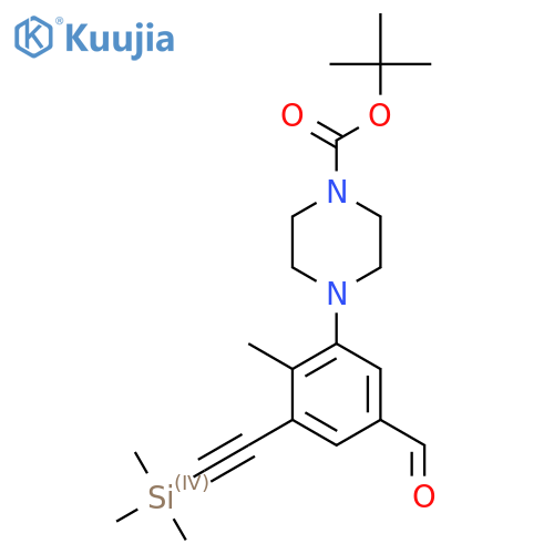 Tert-butyl 4-{5-formyl-2-methyl-3-[2-(trimethylsilyl)ethynyl]phenyl}piperazine-1-carboxylate structure