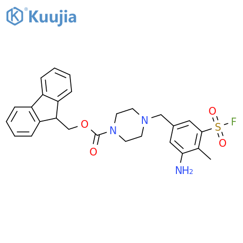(9H-fluoren-9-yl)methyl 4-{3-amino-5-(fluorosulfonyl)-4-methylphenylmethyl}piperazine-1-carboxylate structure