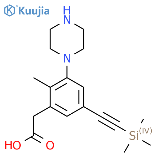 2-[2-Methyl-3-(piperazin-1-yl)-5-[2-(trimethylsilyl)ethynyl]phenyl]acetic acid structure