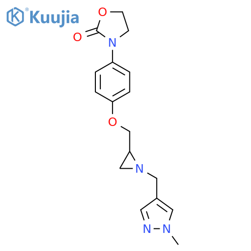 3-[4-({1-[(1-methyl-1H-pyrazol-4-yl)methyl]aziridin-2-yl}methoxy)phenyl]-1,3-oxazolidin-2-one structure