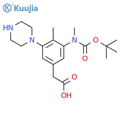 2-(3-{(tert-butoxy)carbonyl(methyl)amino}-4-methyl-5-(piperazin-1-yl)phenyl)acetic acid structure