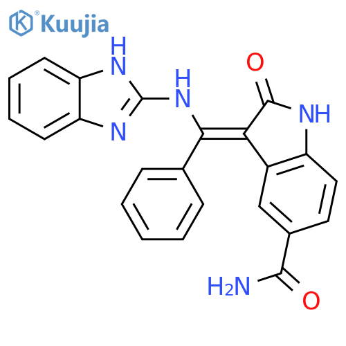 1H-Indole-5-carboxamide,3-[(1H-benzimidazol-2-ylamino)phenylmethylene]-2,3-dihydro-2-oxo-,(3Z)- structure