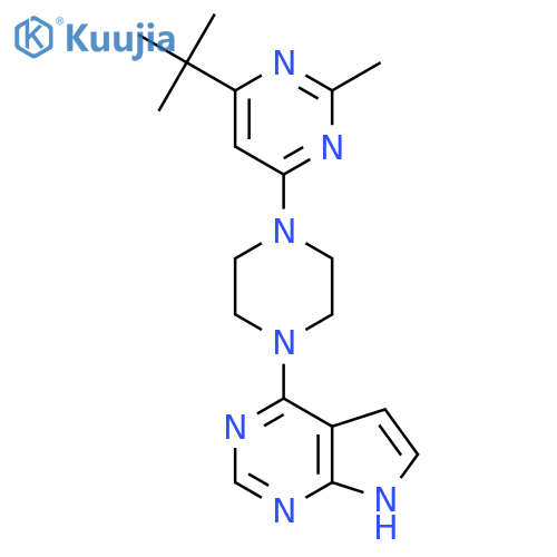 4-tert-butyl-2-methyl-6-(4-{7H-pyrrolo[2,3-d]pyrimidin-4-yl}piperazin-1-yl)pyrimidine structure