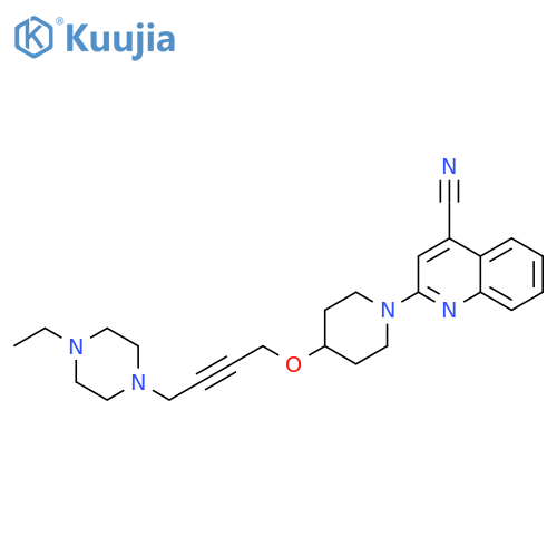 2-(4-{[4-(4-ethylpiperazin-1-yl)but-2-yn-1-yl]oxy}piperidin-1-yl)quinoline-4-carbonitrile structure