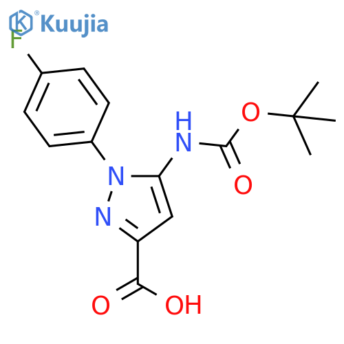 5-{(tert-butoxy)carbonylamino}-1-(4-fluorophenyl)-1H-pyrazole-3-carboxylic acid structure