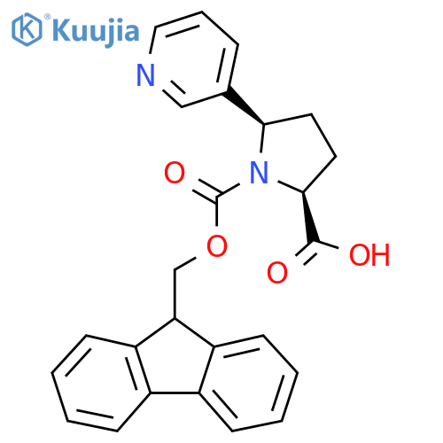 rac-(2R,5S)-1-{(9H-fluoren-9-yl)methoxycarbonyl}-5-(pyridin-3-yl)pyrrolidine-2-carboxylic acid structure