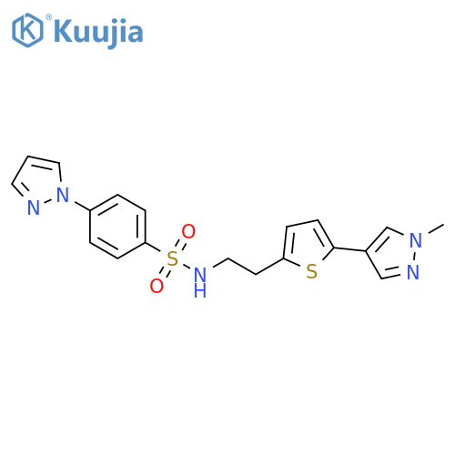 N-{2-5-(1-methyl-1H-pyrazol-4-yl)thiophen-2-ylethyl}-4-(1H-pyrazol-1-yl)benzene-1-sulfonamide structure