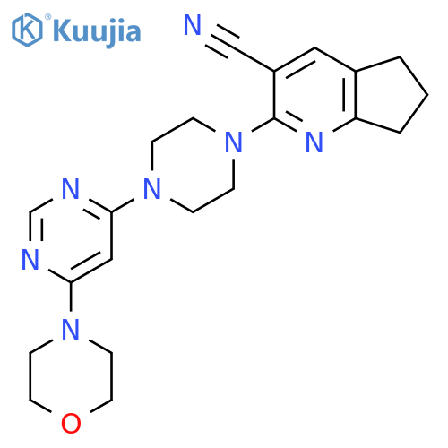 2-{4-[6-(morpholin-4-yl)pyrimidin-4-yl]piperazin-1-yl}-5H,6H,7H-cyclopenta[b]pyridine-3-carbonitrile structure