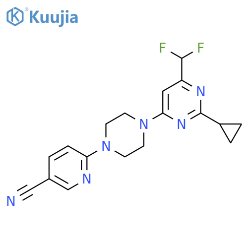 6-{4-[2-Cyclopropyl-6-(difluoromethyl)pyrimidin-4-yl]piperazin-1-yl}pyridine-3-carbonitrile structure