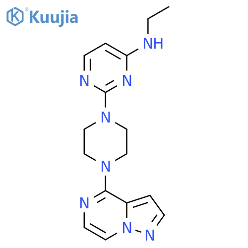N-ethyl-2-(4-{pyrazolo[1,5-a]pyrazin-4-yl}piperazin-1-yl)pyrimidin-4-amine structure
