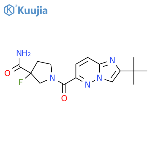1-{2-Tert-butylimidazo[1,2-b]pyridazine-6-carbonyl}-3-fluoropyrrolidine-3-carboxamide structure