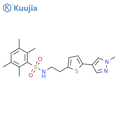 2,3,5,6-tetramethyl-N-{2-5-(1-methyl-1H-pyrazol-4-yl)thiophen-2-ylethyl}benzene-1-sulfonamide structure