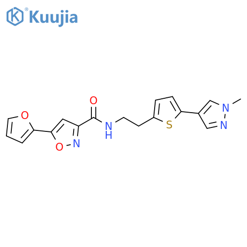 5-(furan-2-yl)-N-{2-[5-(1-methyl-1H-pyrazol-4-yl)thiophen-2-yl]ethyl}-1,2-oxazole-3-carboxamide structure