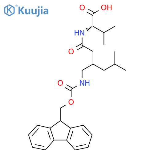 (2S)-2-{3-({(9H-fluoren-9-yl)methoxycarbonyl}amino)methyl-5-methylhexanamido}-3-methylbutanoic acid structure