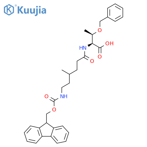 (2S,3R)-3-(benzyloxy)-2-6-({(9H-fluoren-9-yl)methoxycarbonyl}amino)-4-methylhexanamidobutanoic acid structure