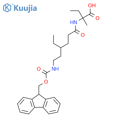 2-4-ethyl-6-({(9H-fluoren-9-yl)methoxycarbonyl}amino)hexanamido-2-methylbutanoic acid structure