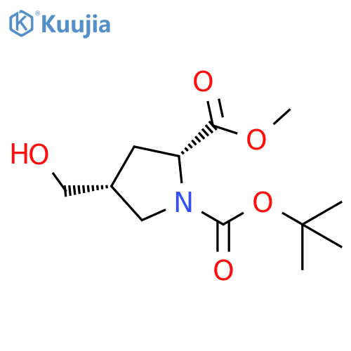 O1-tert-butyl O2-methyl cis-4-(hydroxymethyl)pyrrolidine-1,2-dicarboxylate structure